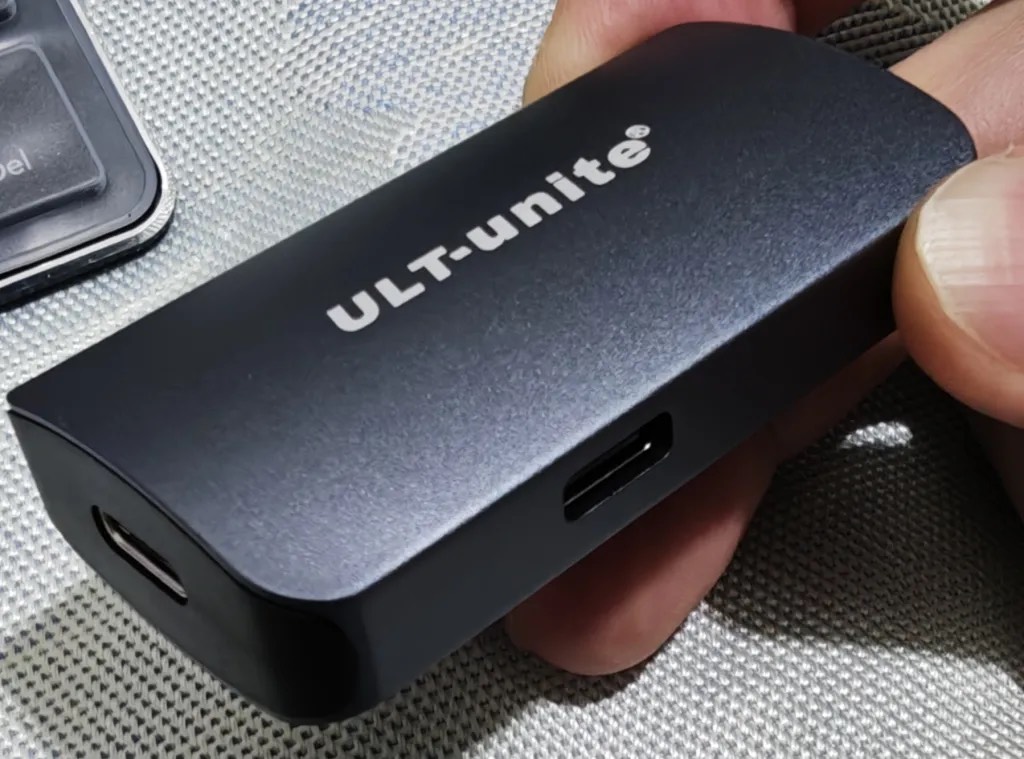The same ULT-unite adapter viewed from its two USB-C ports