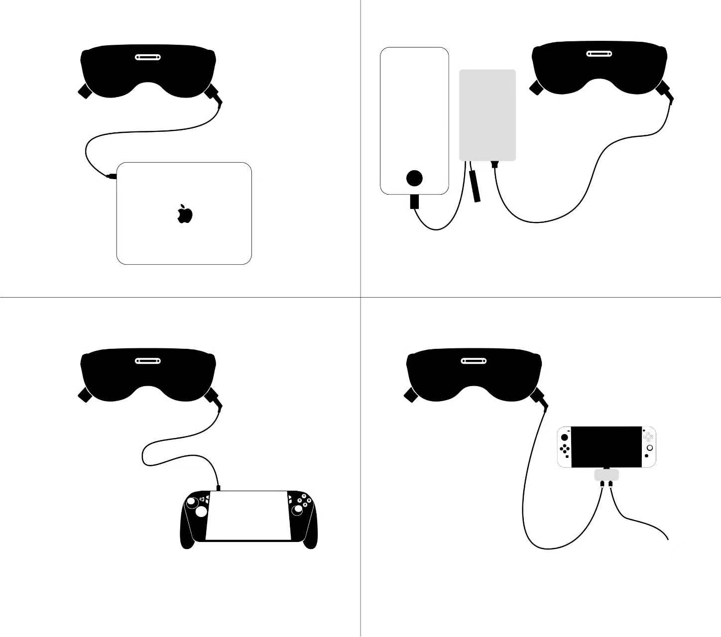 Connecting URXR One over USB-C to a laptop, a phone with the Power Bank, a handheld, and a Nintendo Switch
