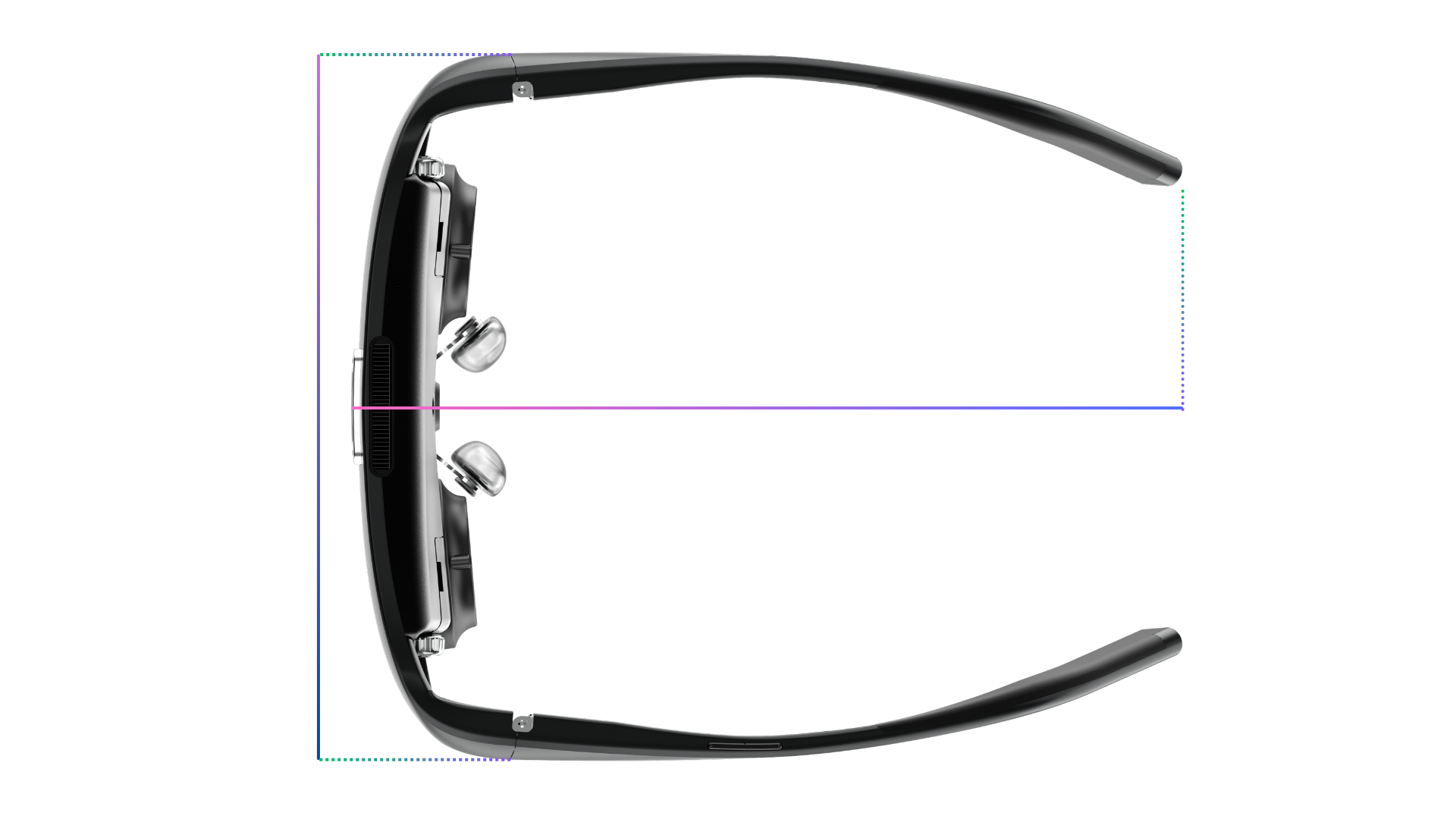 Top-down diagram of URXR One showing its overall width across the frame and its front-to-back length